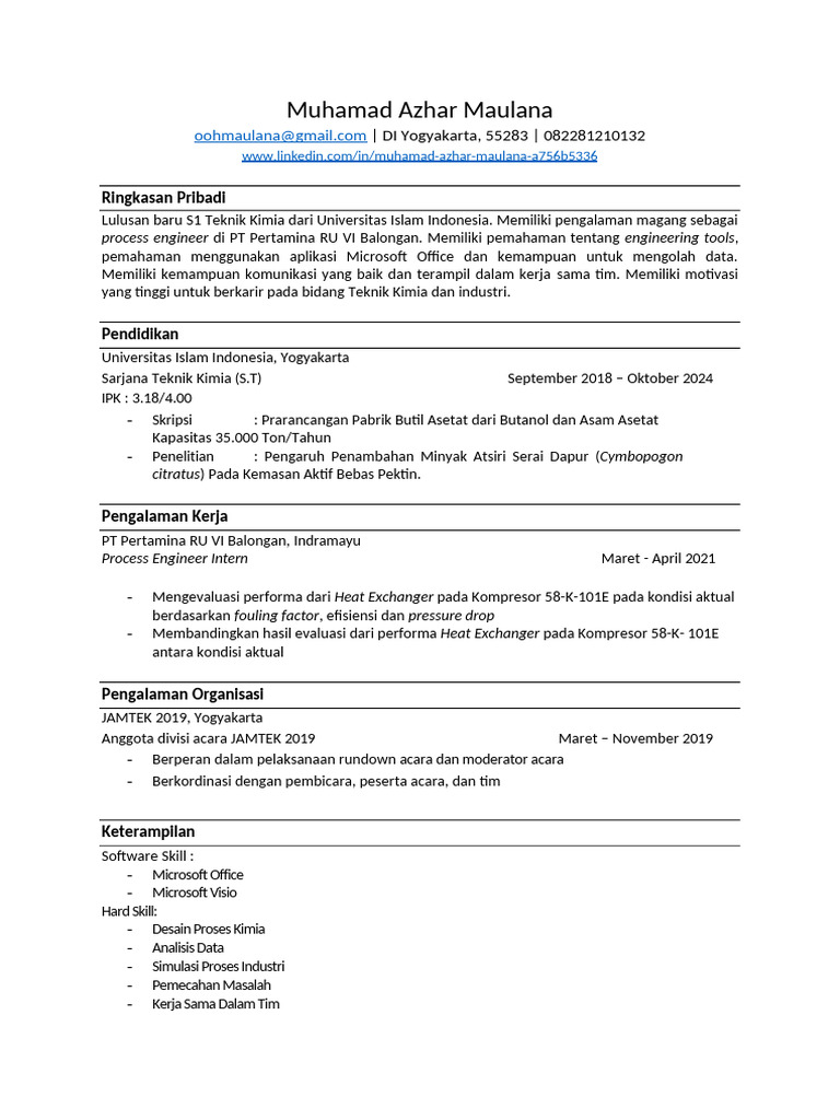 CV Azhar Maulana | PDF