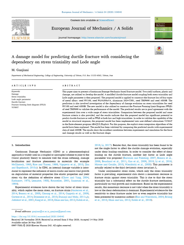 A Damage Model For Predicting Ductile Fracture With Considering The ...