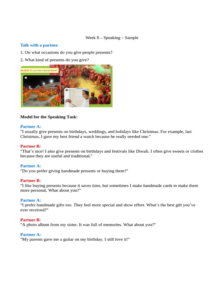 Week 8 - Speaking - Sample | PDF