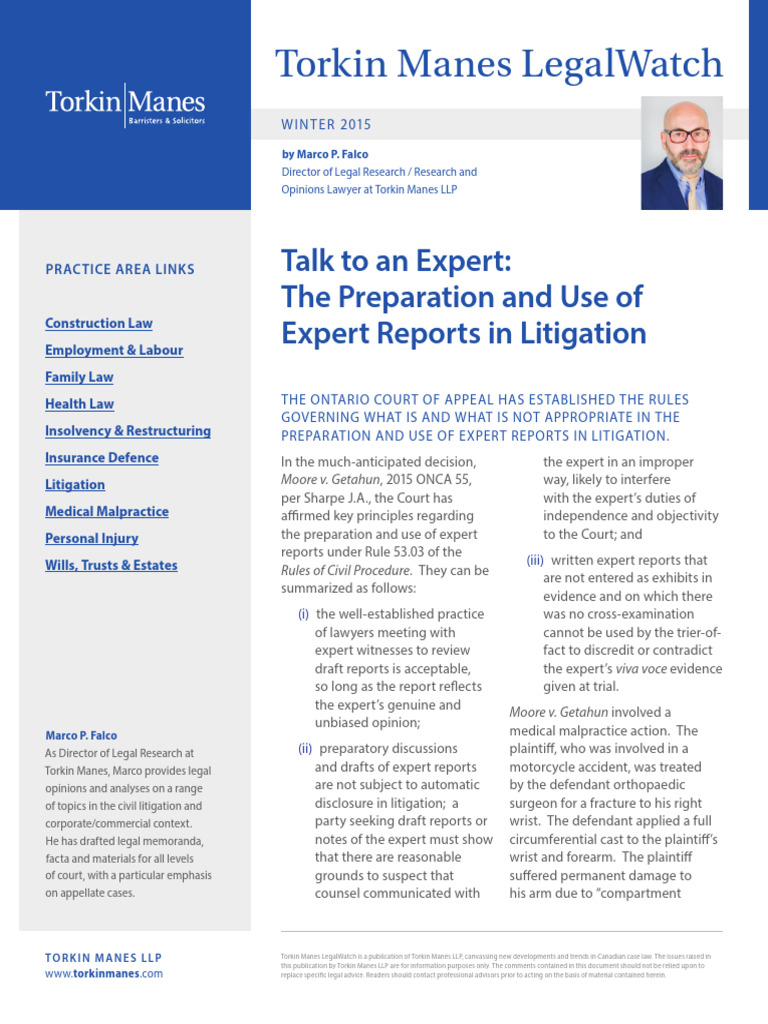 The Preparation and Use of Expert Reports in Litigation (Canada) | PDF ...