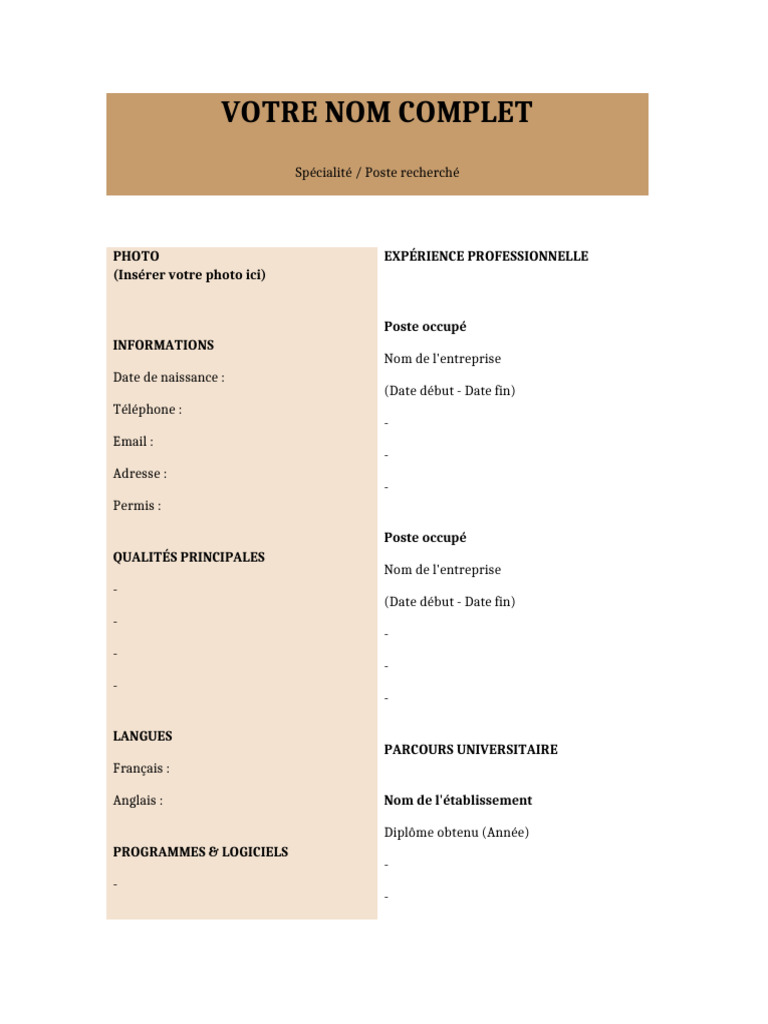 Modele CV Design Marron Or-2 | PDF