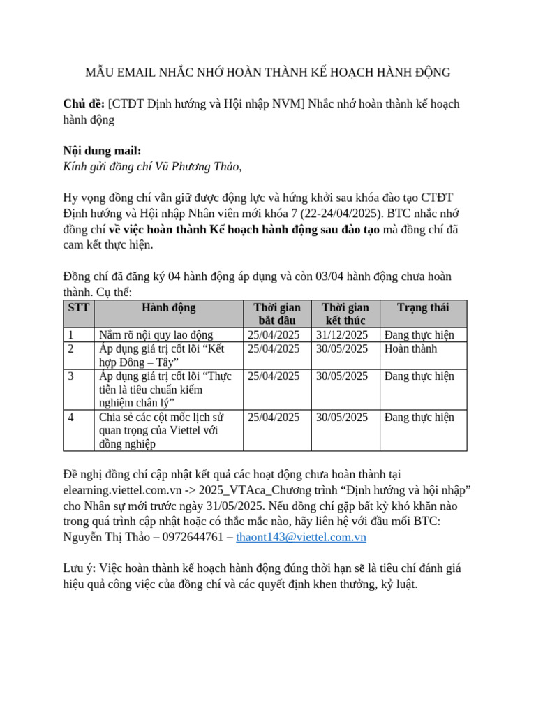 BM. D403 Mẫu Email Remind | PDF