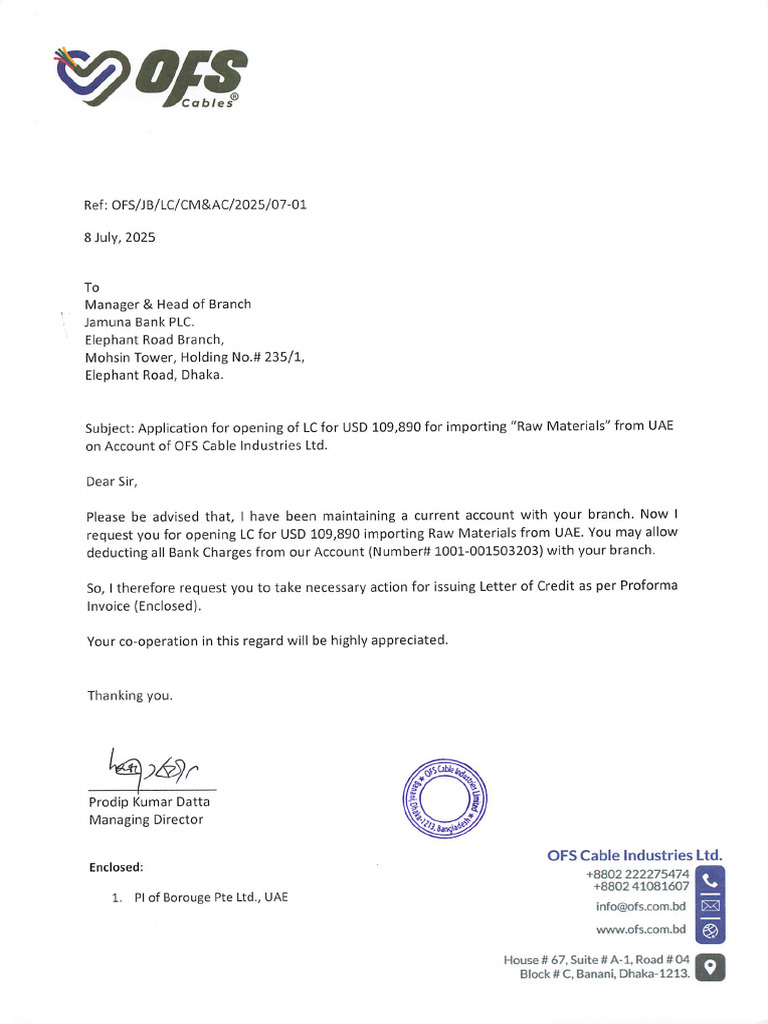 Application For Opening LC For BOROUGE USD 109890 | PDF | Letter Of ...