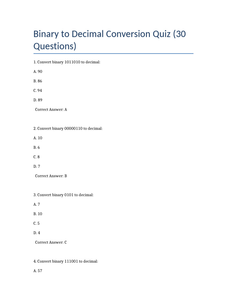 Binary To Decimal Quiz | PDF | Chess Theory | Chess
