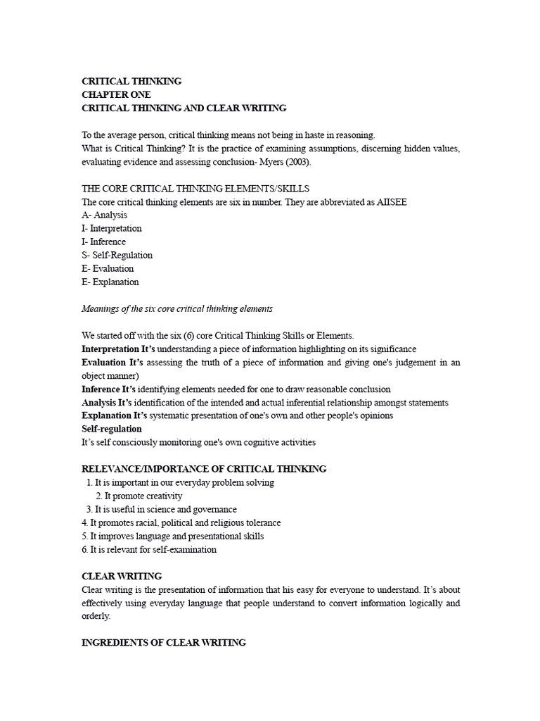 CRITICAL THINKING Chapter One | PDF | Critical Thinking | Thought