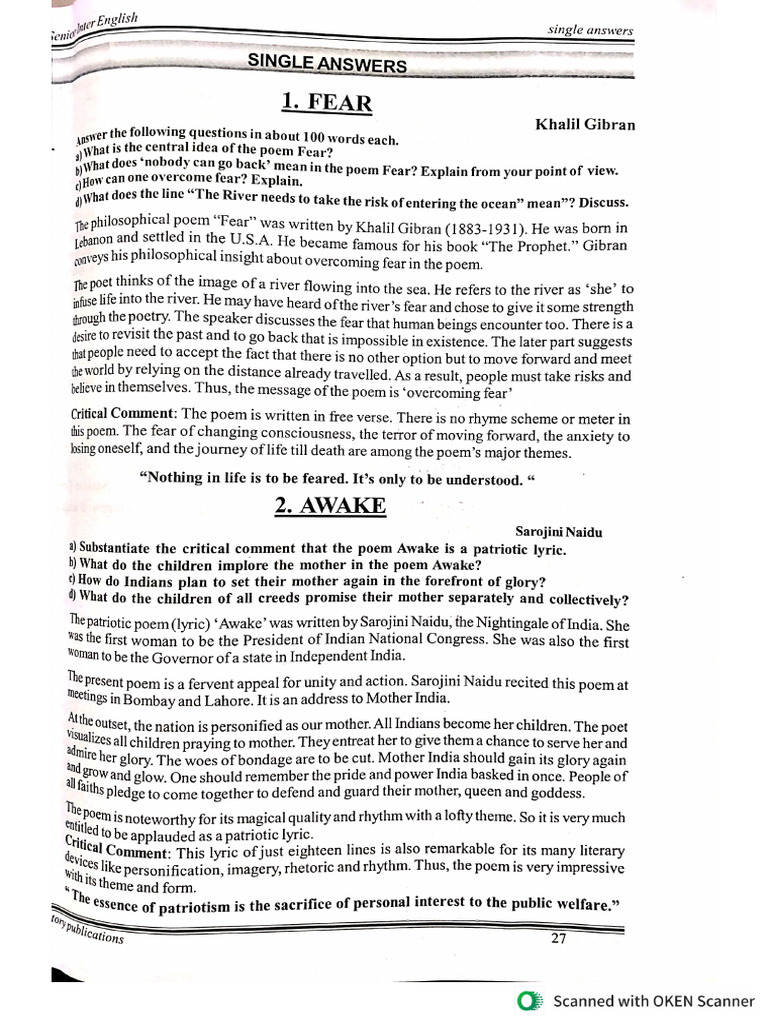 2nd Year English Single Answers | PDF