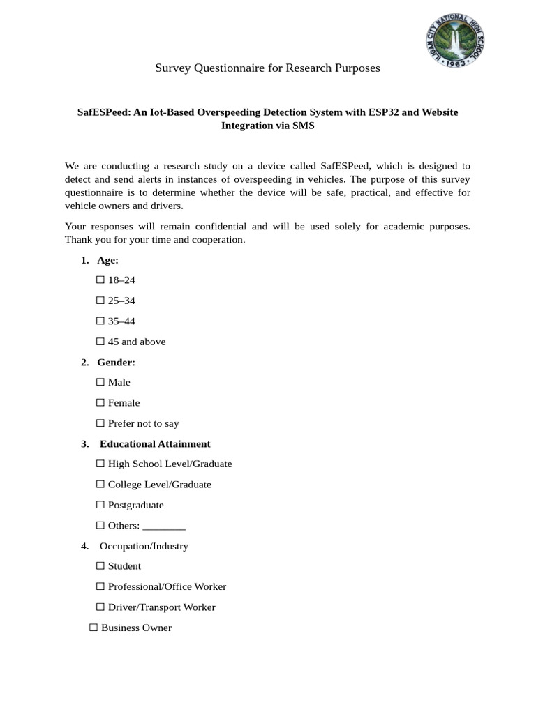 Survey Questionnaire SafESPeed | PDF | Road Transport | Land Transport