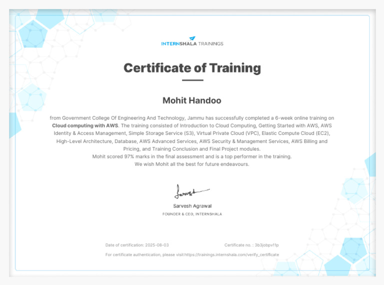 Cloud Computing With AWS Training - Certificate of Completion | PDF