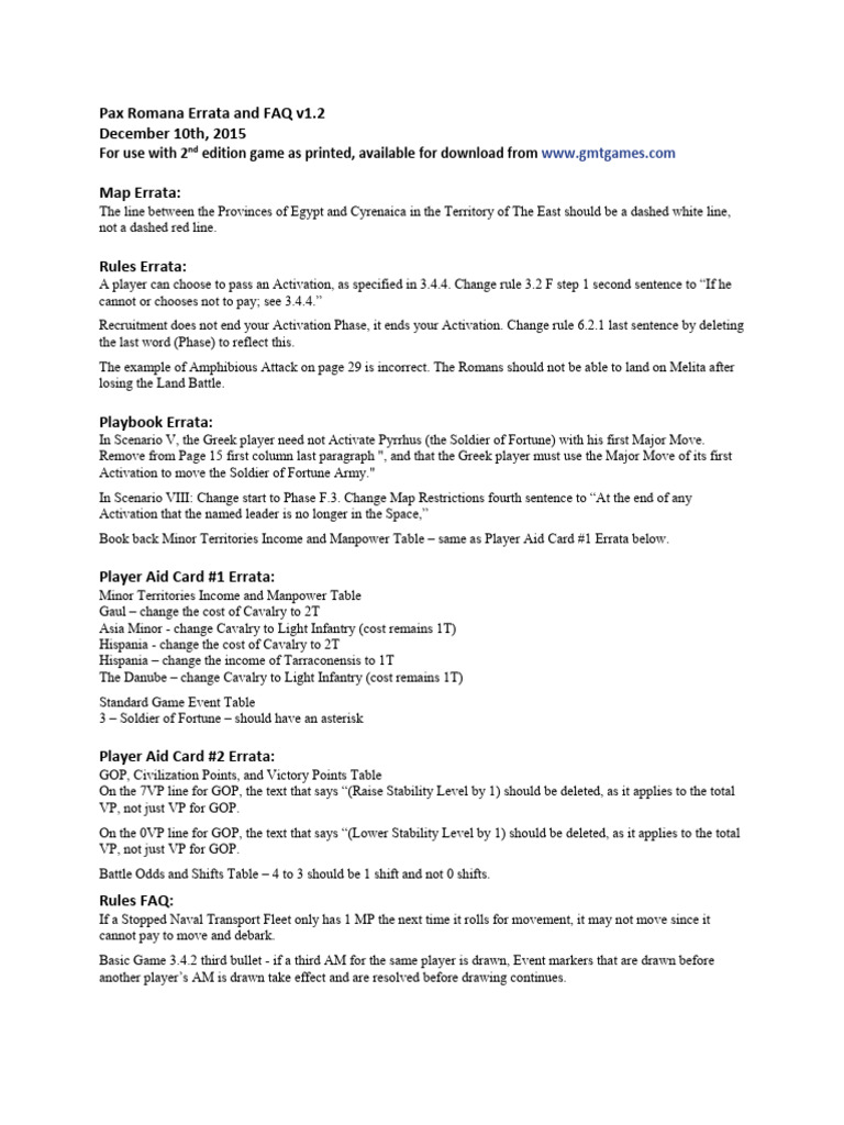 PaxRomanav2FAQ 20151210 | PDF | Combat | Warfare