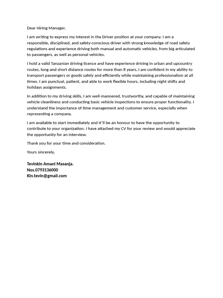 Driving Application Letter | PDF