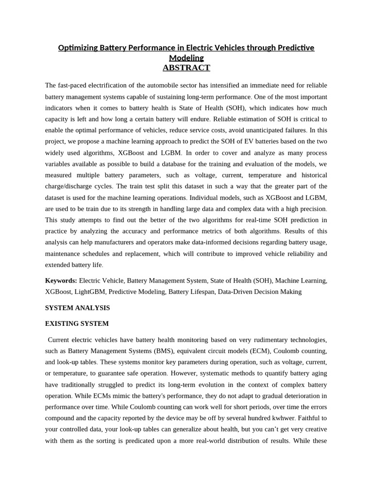 Optimizing Battery Performance in Electric Vehicles Through Predictive ...