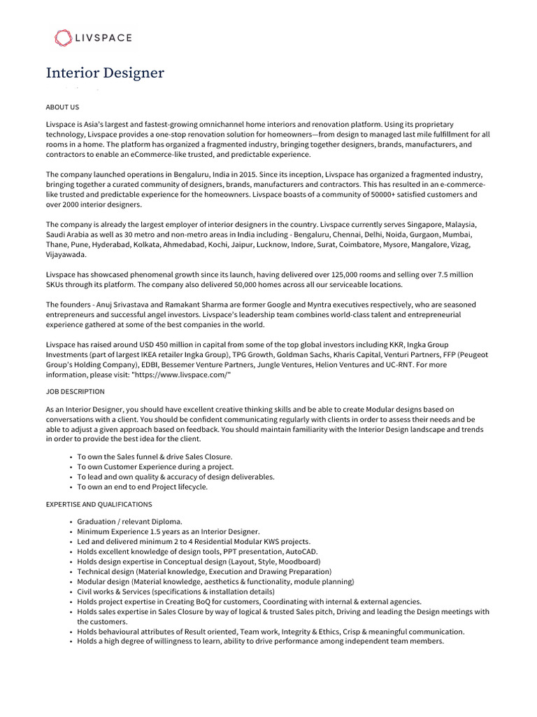 Interior Designer Job Description | PDF