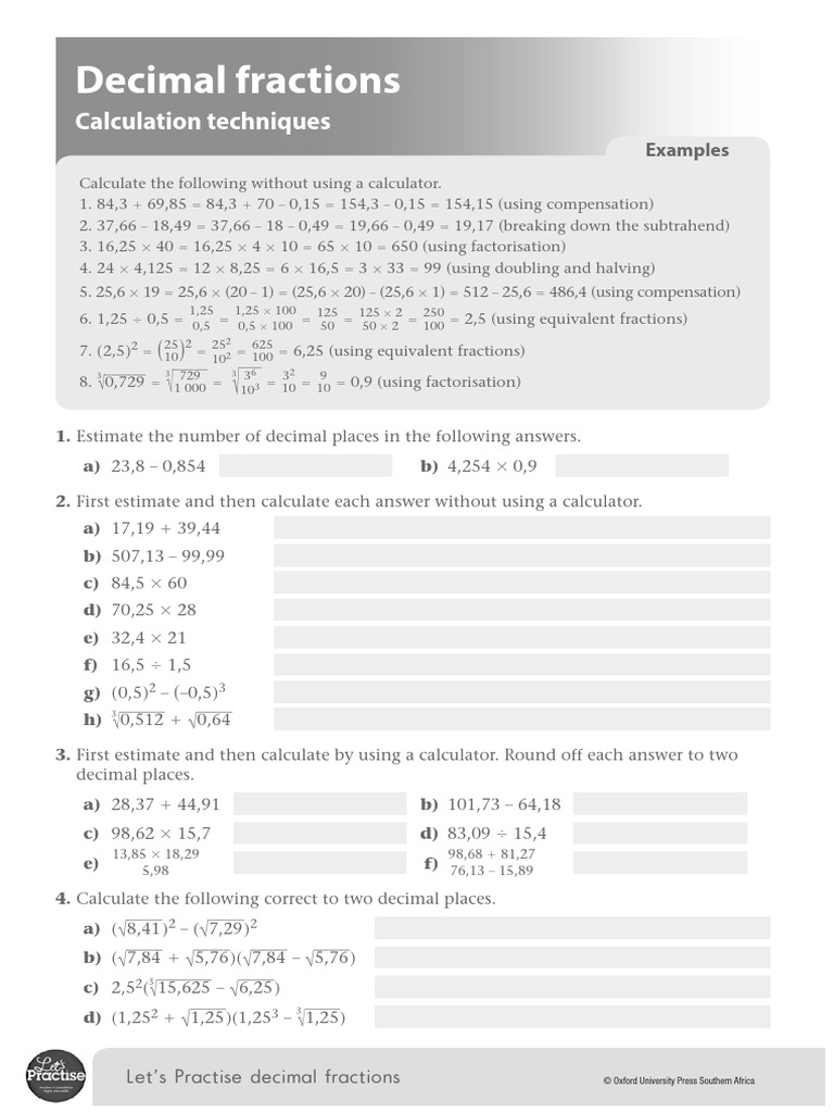 Grade 9 Mathematics Lets Practise Decimal Fractions With OUP | PDF ...