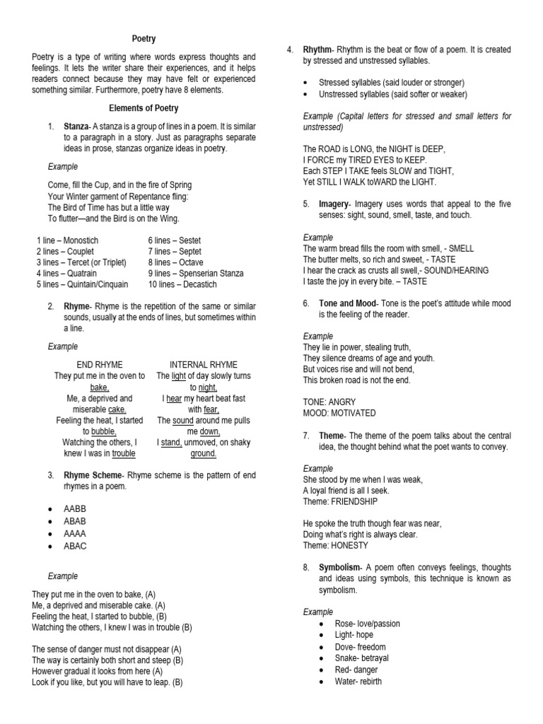 Elements of Poetry-Handout | PDF | Poetry | Poetics