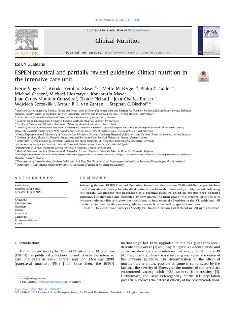 ESPEN Practical and Partially Revised Guideline Clinical Nutrition in ...
