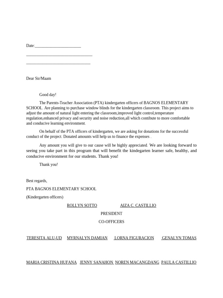 2025 Solicitation Letter Sample Template For The PTA Project | PDF