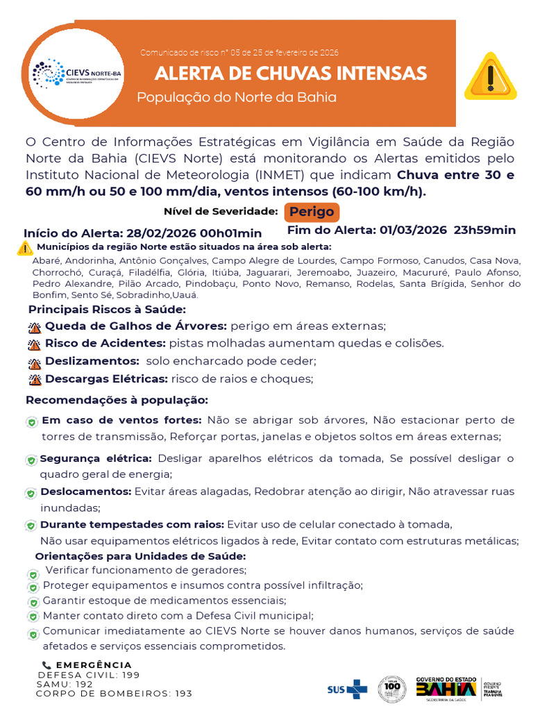 Comunicado Risco - Chuvas Intensas PDF | PDF