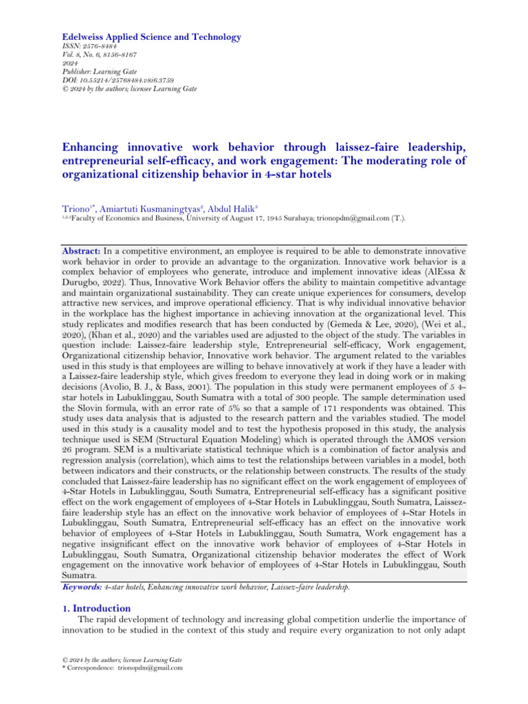 Enhancing Innovative Work Behavior Through Laissez-Faire Leadership ...