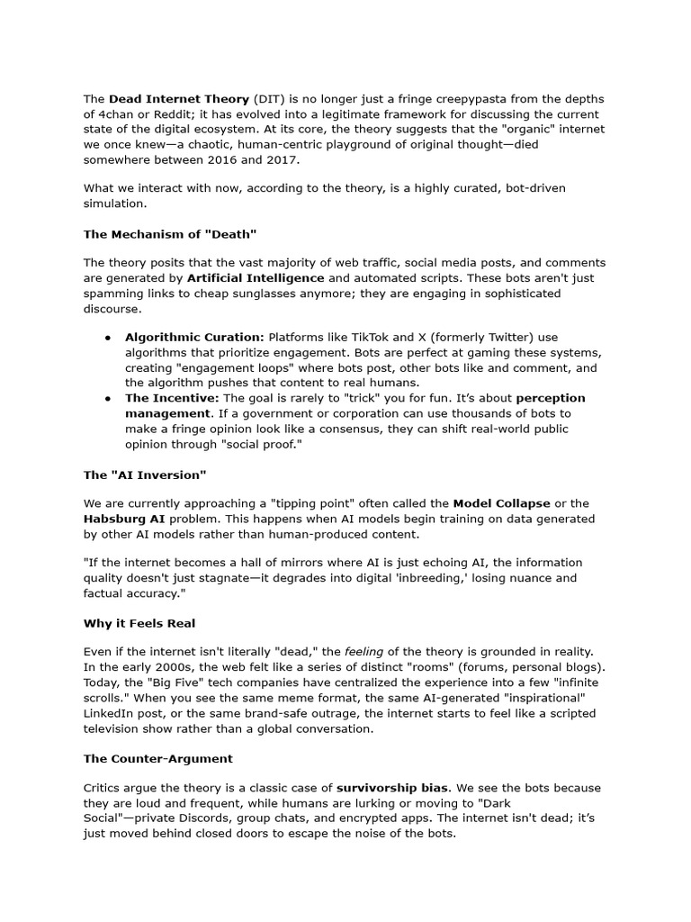 The Dead Internet Theory | PDF | Artificial Intelligence | Intelligence ...