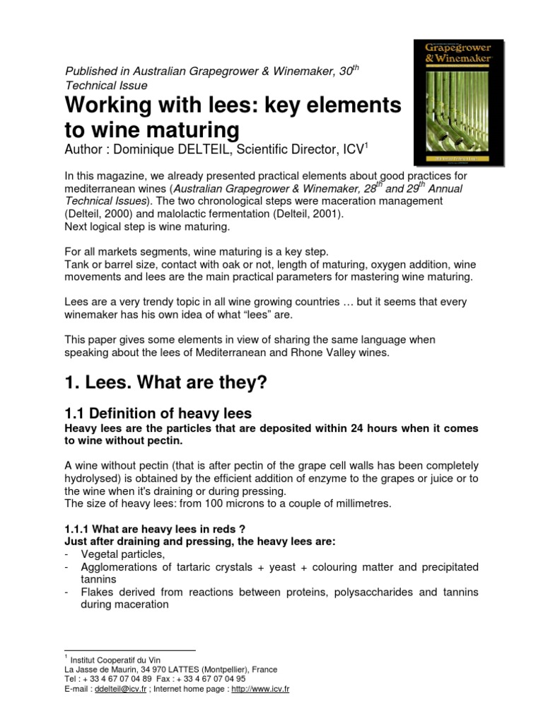 Use of Wine Lees PDF Aroma Of Wine Winemaking