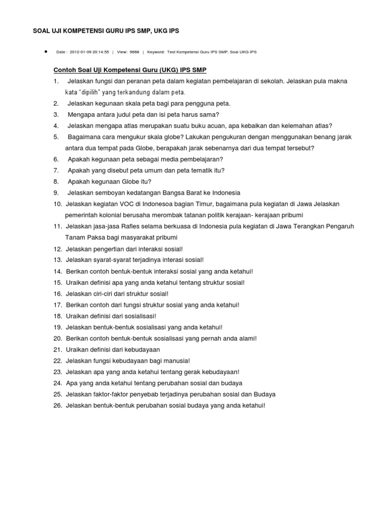 Soal Ukg Guru Ips Smp Dunia Sosial