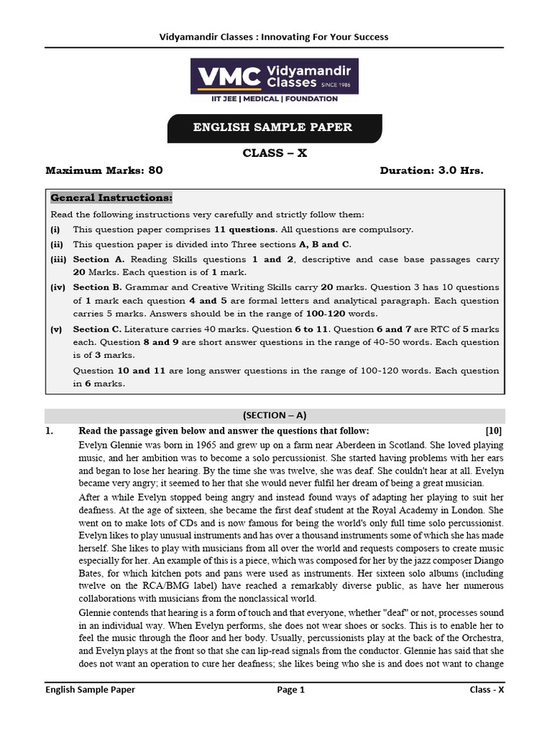 English - Sample Paper - CLASS - X | PDF | Wildlife | Conservation Biology