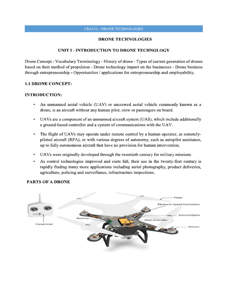 Drone Technology Unit 1 | PDF