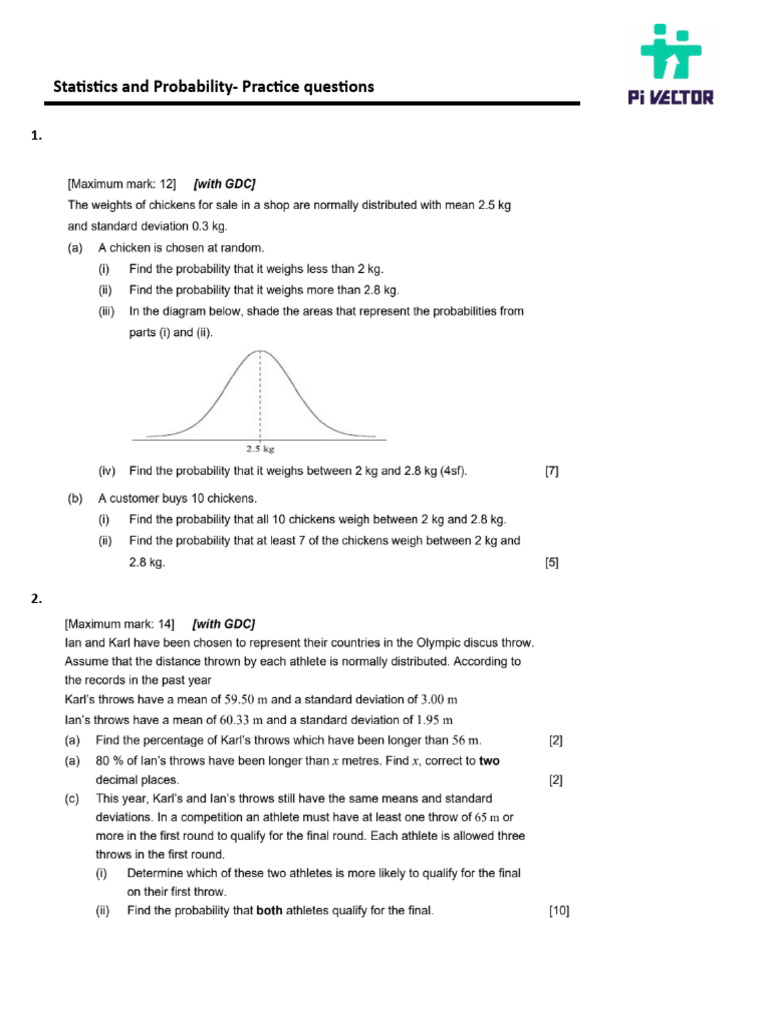 Stats and Prob. Practice Sheet | PDF