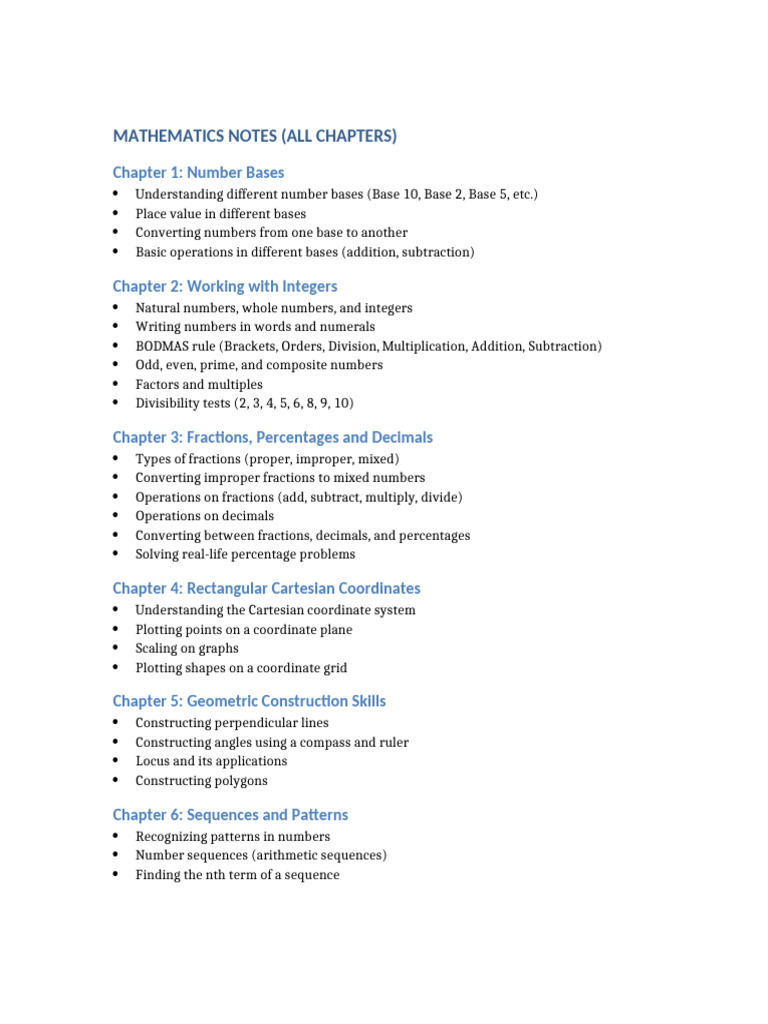 Mathematics Notes All Chapters | PDF | Numbers | Equations