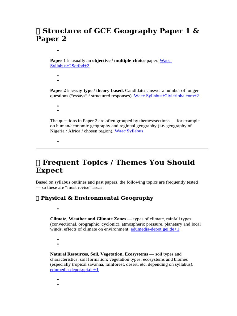 ? Structure of GCE Geography Paper 1 | PDF | Natural Environment ...