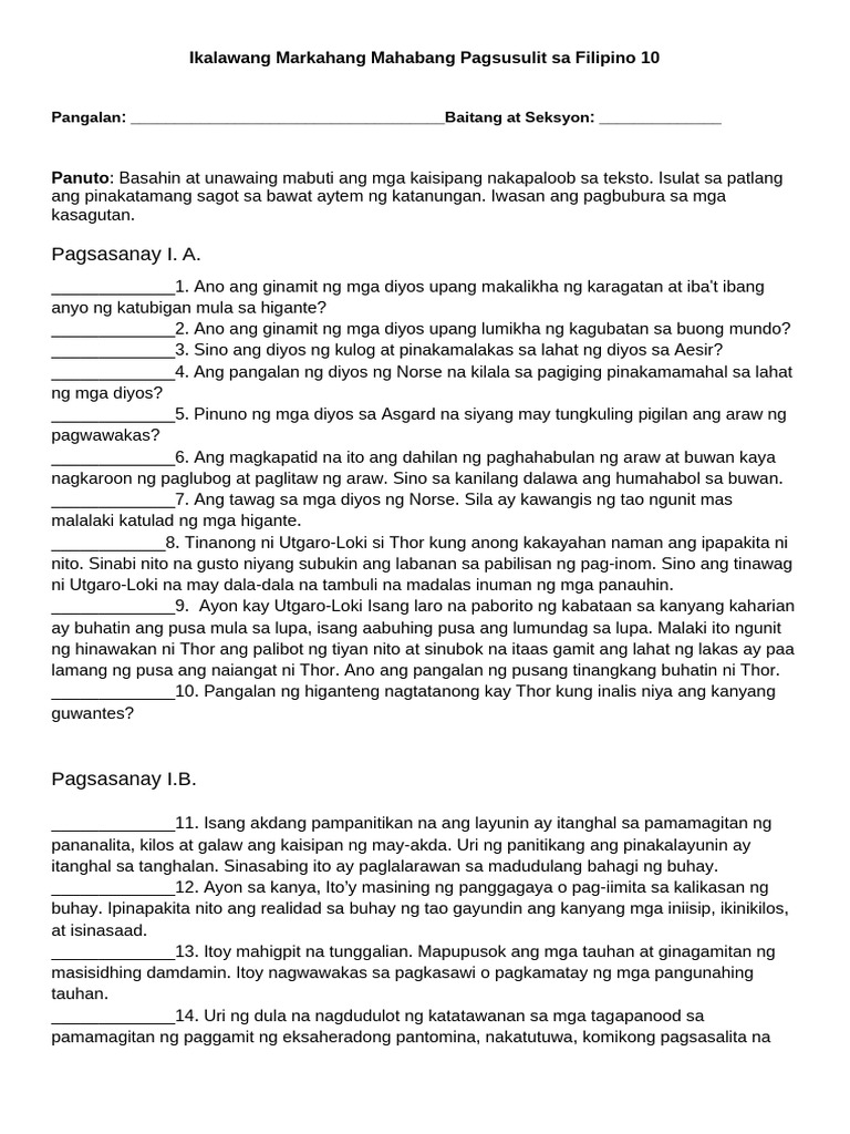 Filipino 10 (Norse, Uri at Elemento NG Dula) Ikalawang Markahang ...