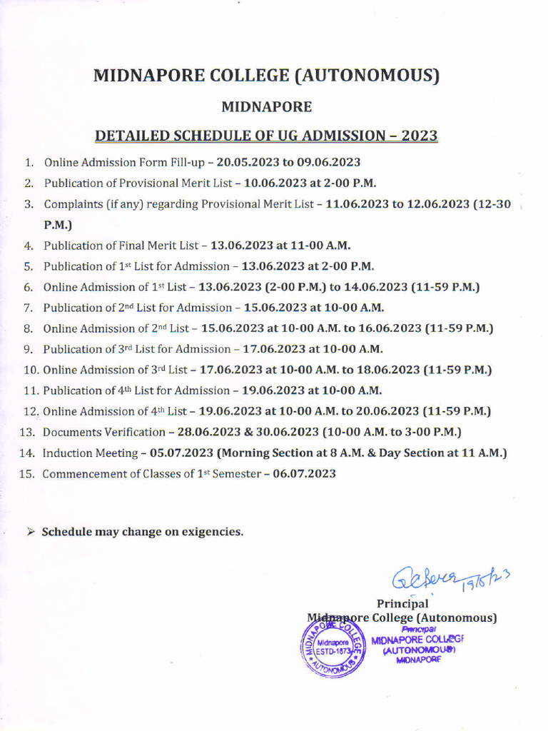 Date Schedule of Ug Admission 2023 | PDF