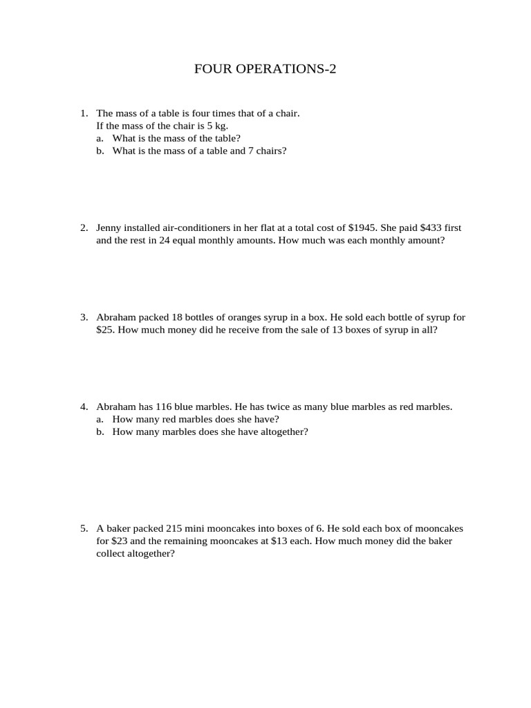 Four Operations 2 | PDF