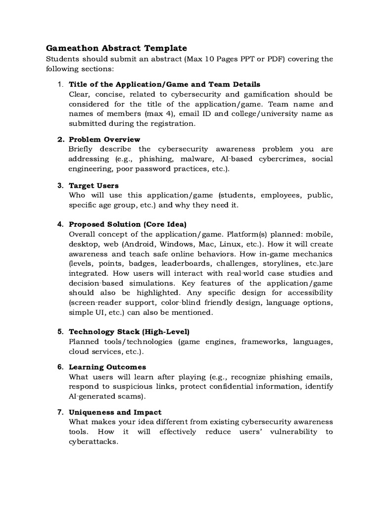 698bf9df28776 Gameathon Abstract Template | PDF