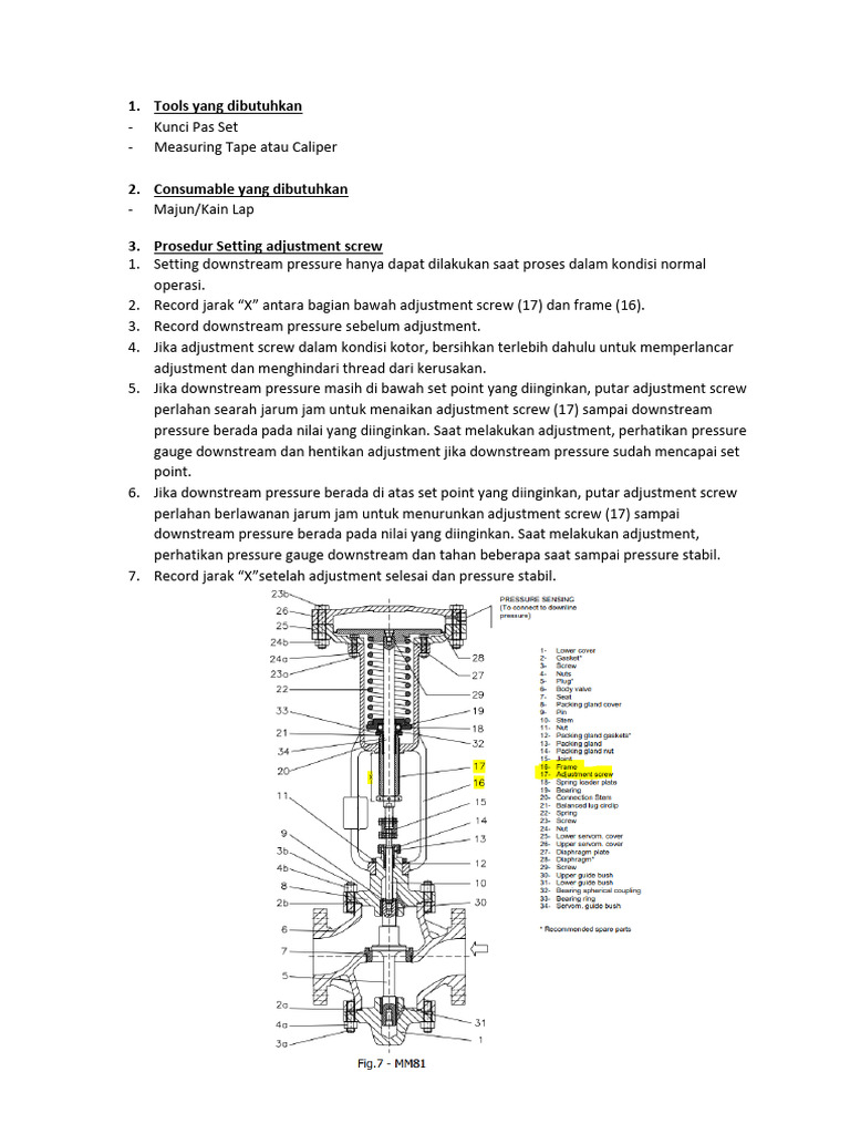 Procedur Setting Downstream Pressure 81-PRV-6202 | PDF