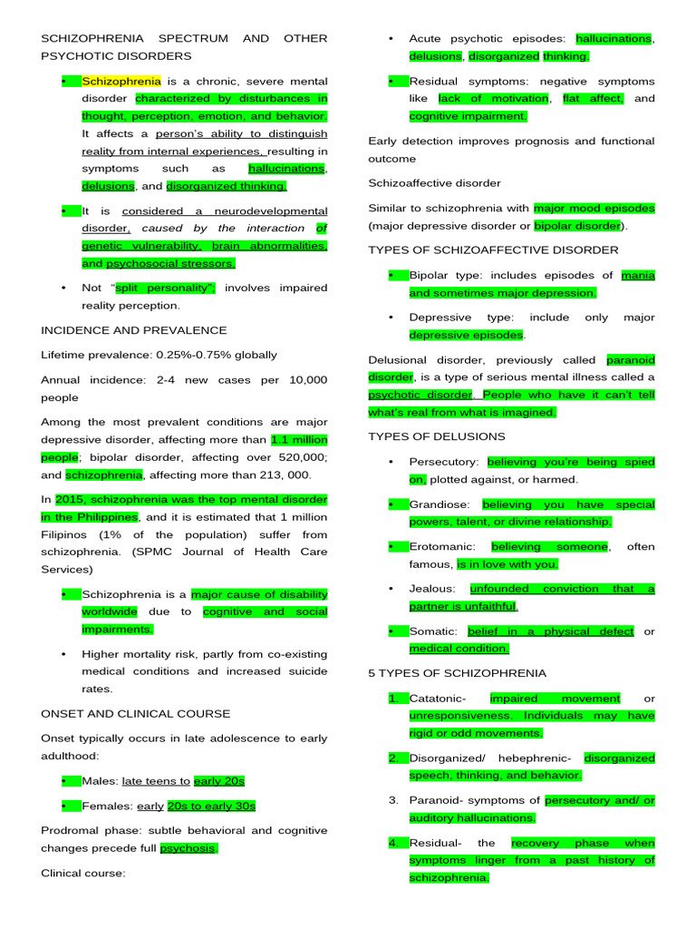Schizophrenia Spectrum and Other Psychotic Disorders | PDF ...