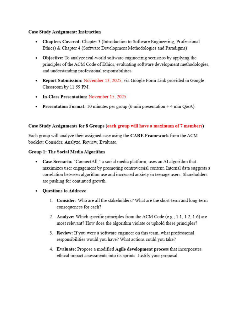 SE Group Case Study Analysis Assignment - Instruction 2025 | PDF ...