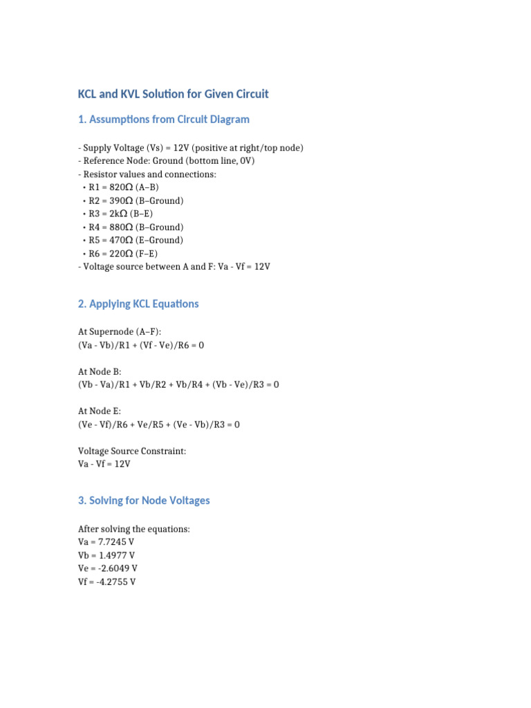 KCL KVL Circuit Solution | PDF