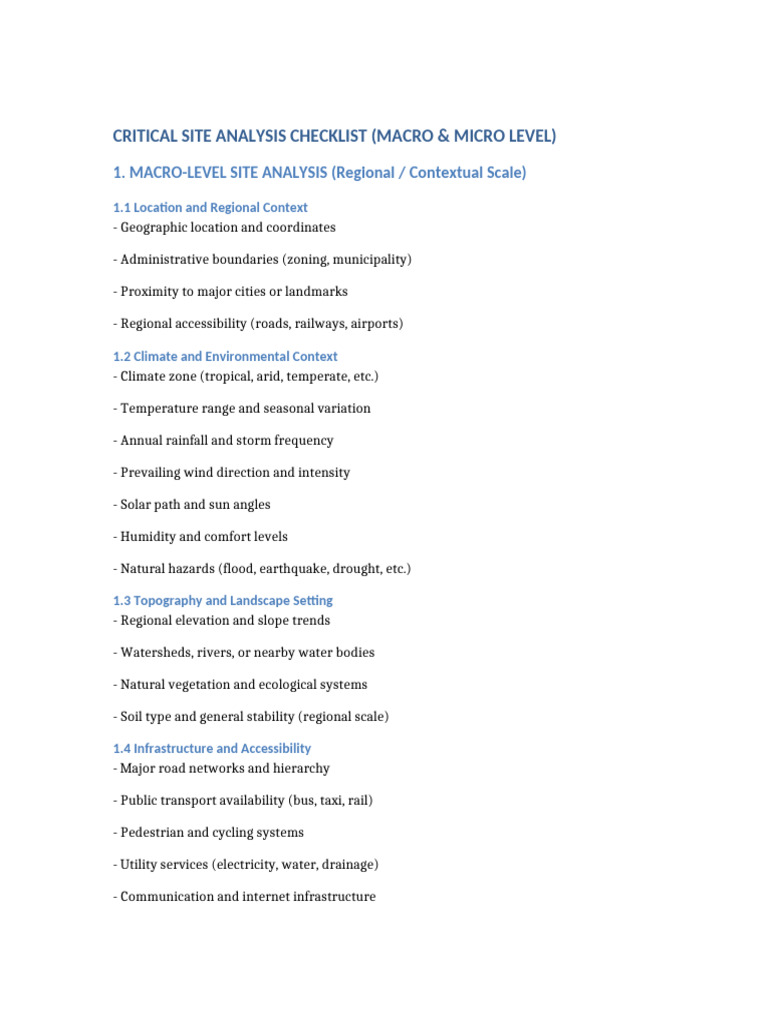 Critical Site Analysis Checklist | PDF | Flood | Water
