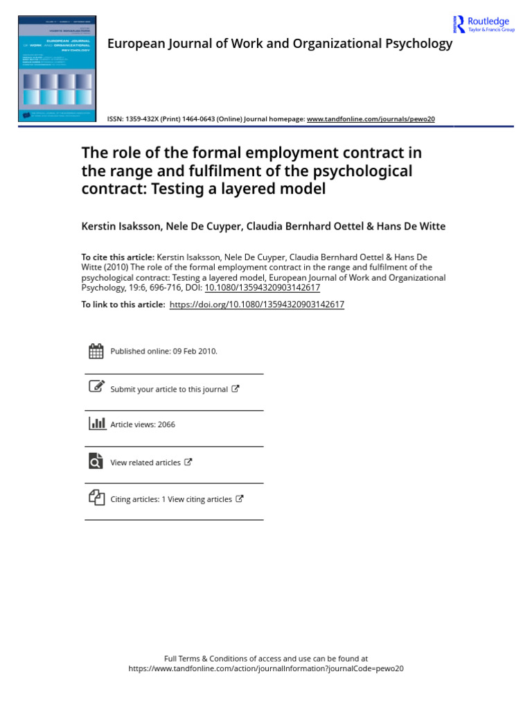 The Role of The Formal Employment Contract in The Range and Fulfilment ...
