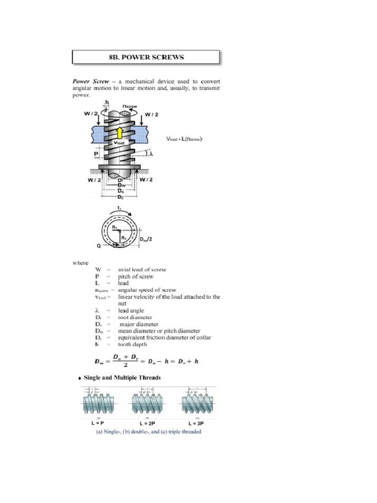Power Screw Calculation Problems Sets | PDF
