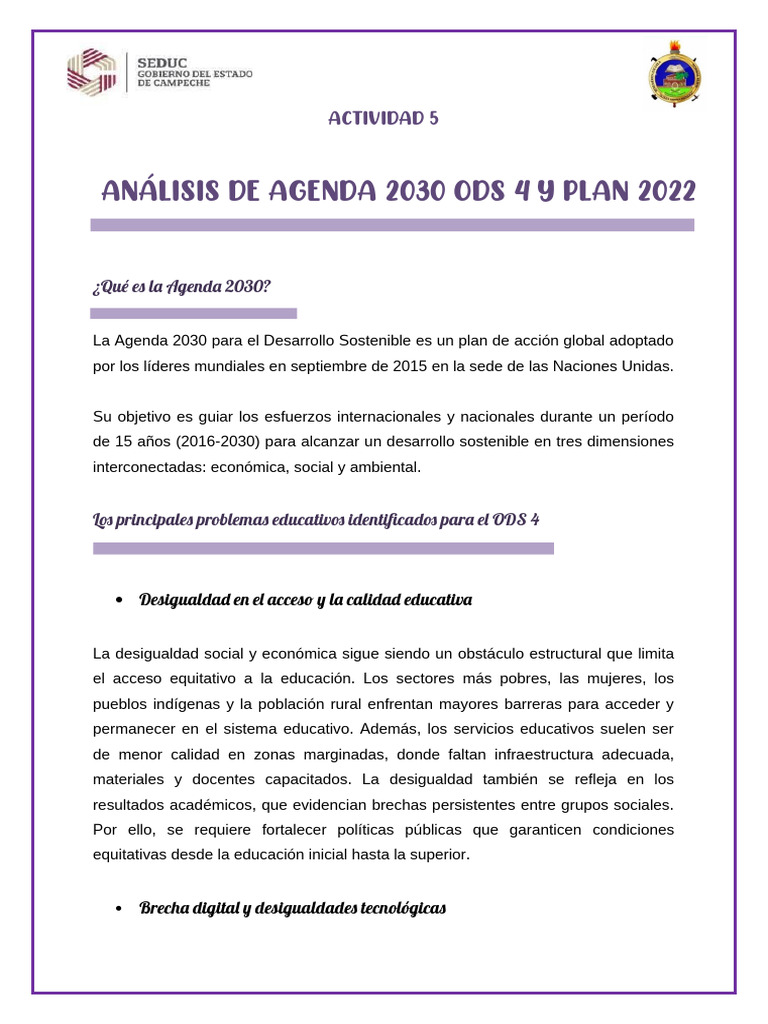 Analisis Agenda 2030 ODS 4 | PDF | Desigualdad social | Discriminación ...