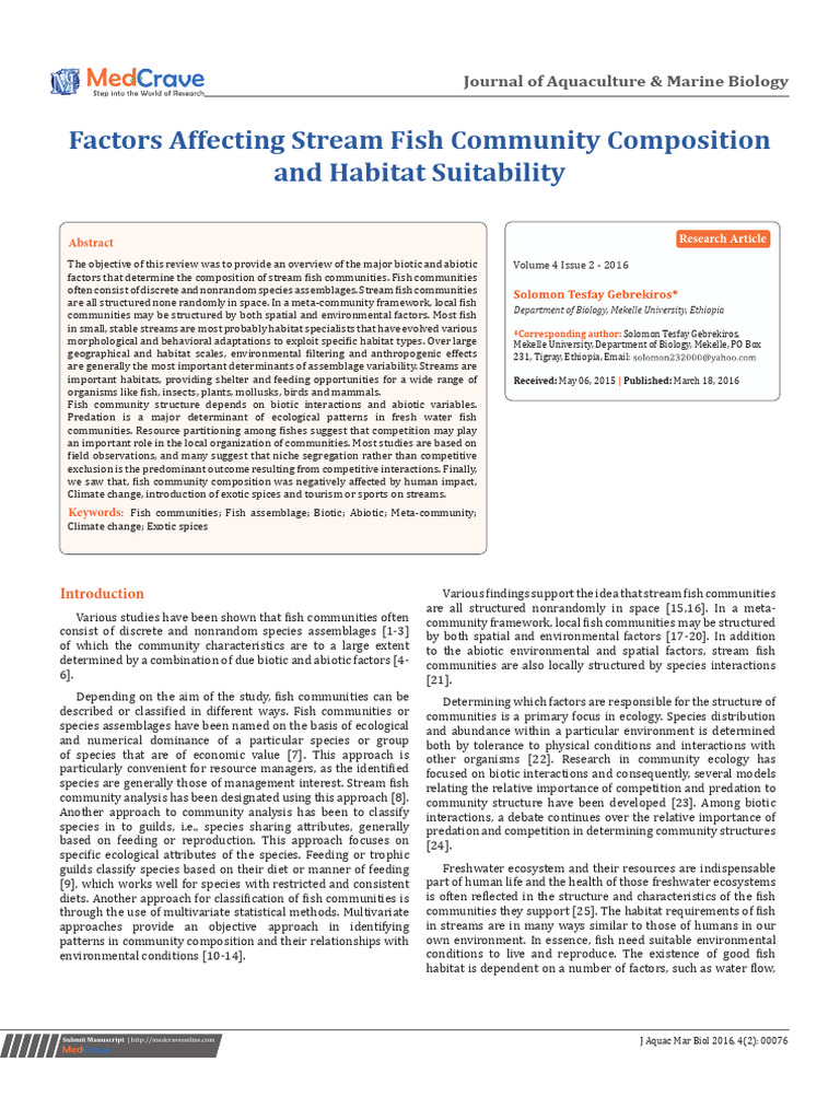 Factors Affecting Stream Fish Community | PDF | Stream | Ecological Niche