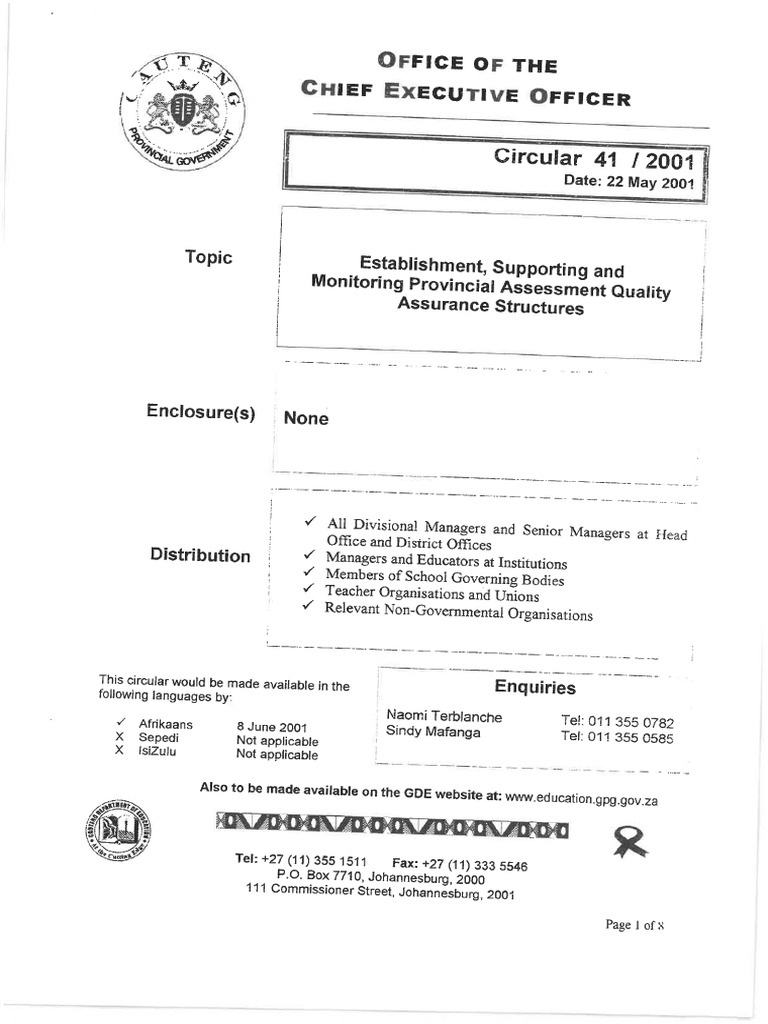 Circular 41 of 2001 - Establishment, Supporting and Monitoring ...