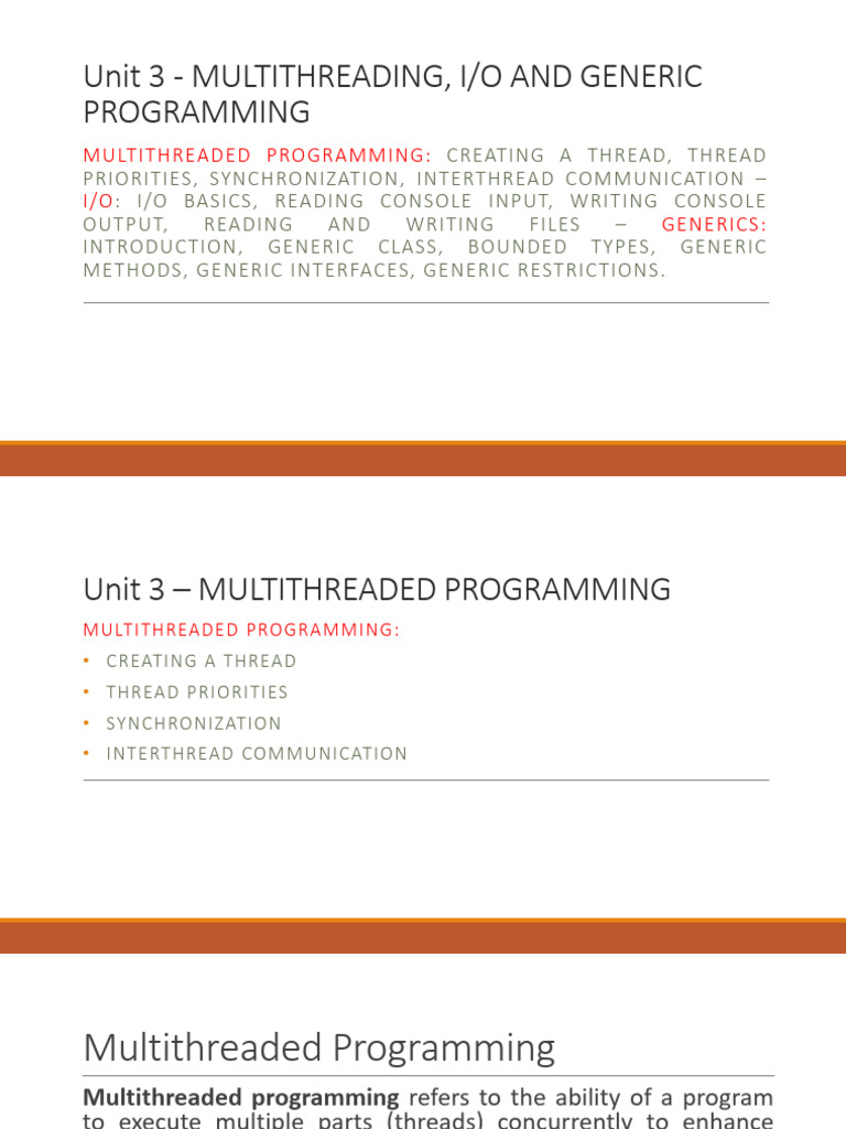 Unit 3 Multithreading Final | PDF | Thread (Computing) | Process ...