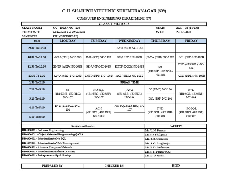 DIV-4B Timetable 20252 | PDF | Software Engineering | Computing
