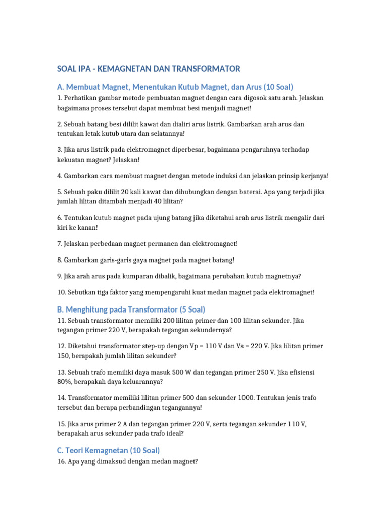 Soal IPA Kemagnetan Dan Transformator | PDF