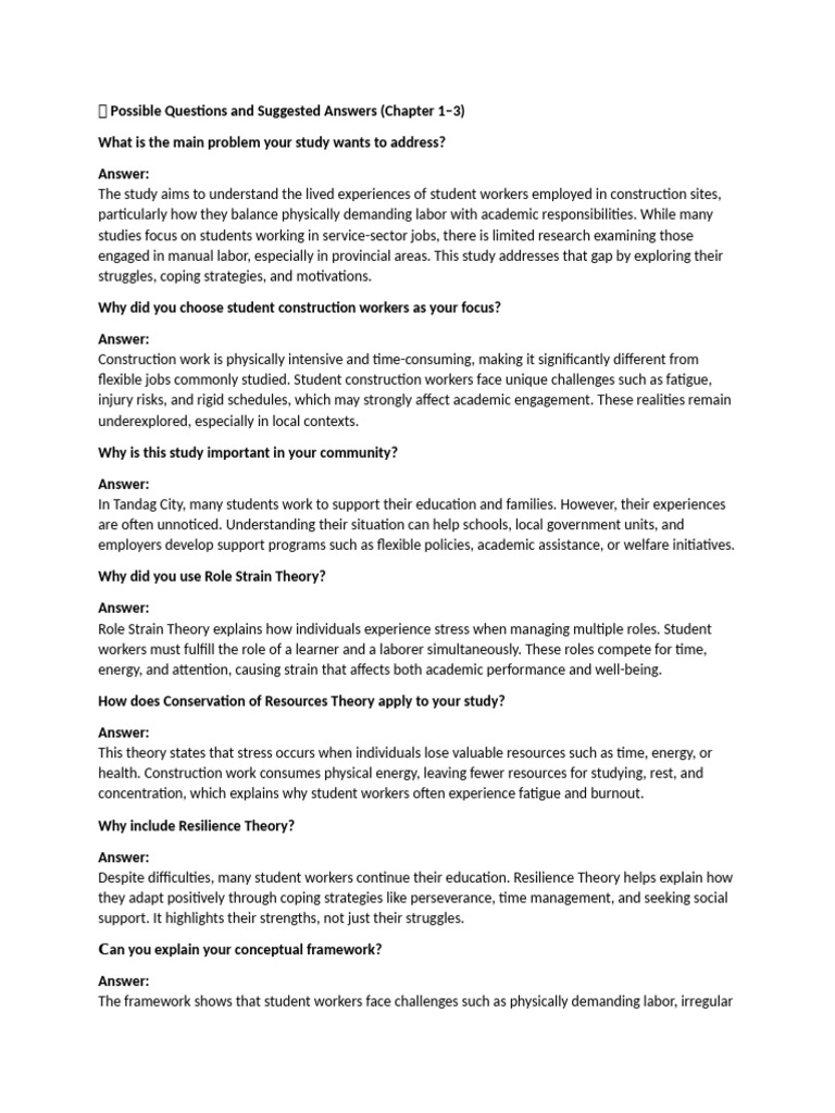 Possible Questions and Suggested Answers | PDF