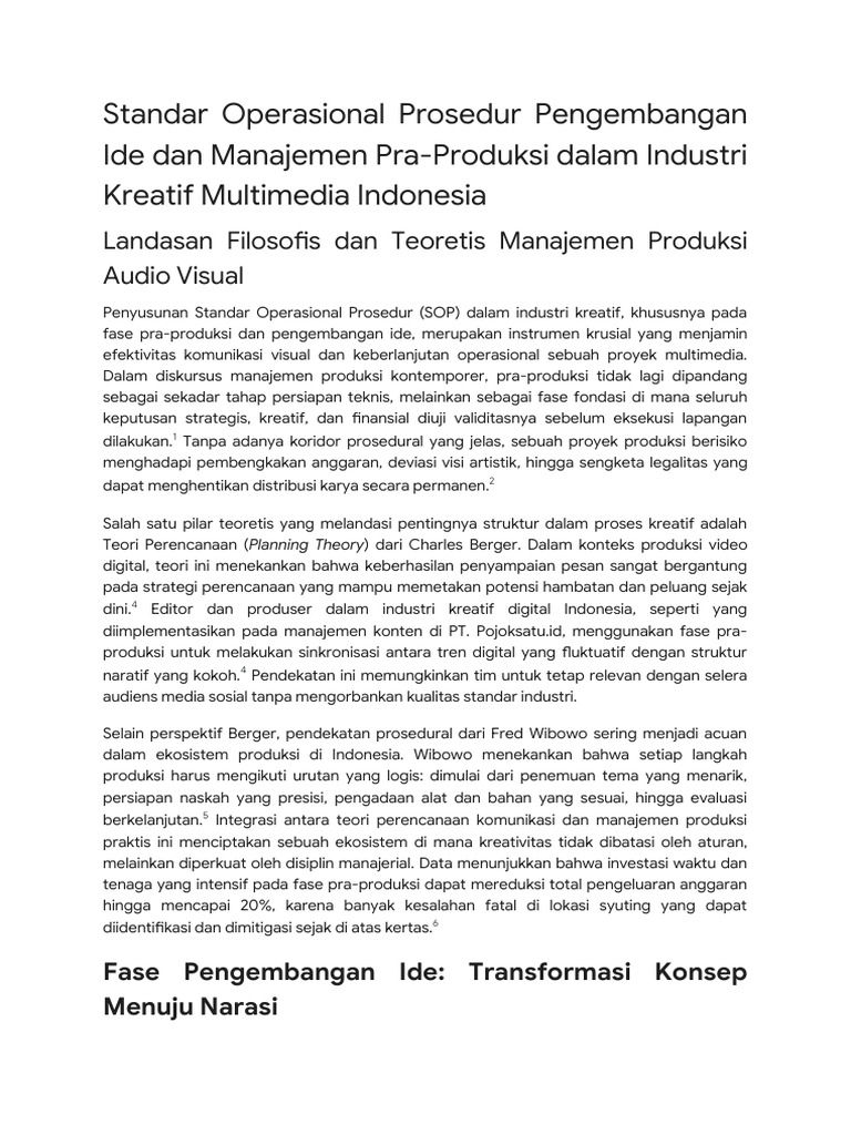 SOP Pra-Produksi Dan Pengembangan Ide | PDF