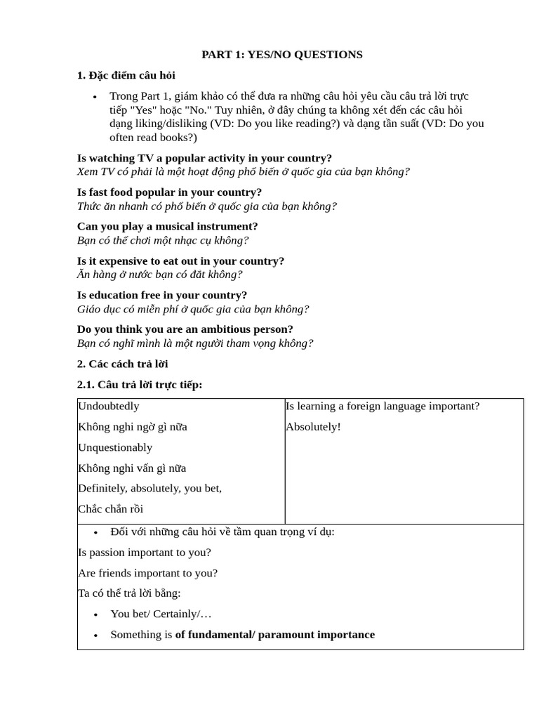 Yes No Questions | PDF